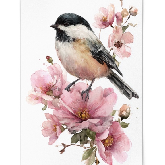 Watercolor Chickadee Bird Portrait Wall Art Print, Unframed - Charming Nature - Picture 2 of 6